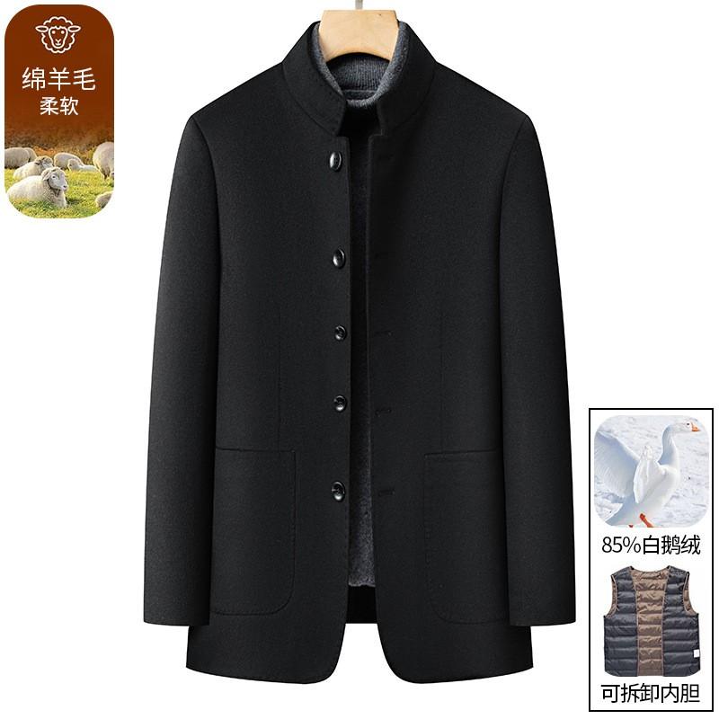 Mens Wool Blend Overcoat With Removable Down Inner Liner Slim Fit Turn-Down Collar Jacket Winter Business Casual Wear