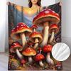 A Soft And Warm Fleece Blanket with a Mushroom Pattern, Perfect for Use On The Sofa, for Home Relaxation, As an Air Conditioning Blanket, for Napping,