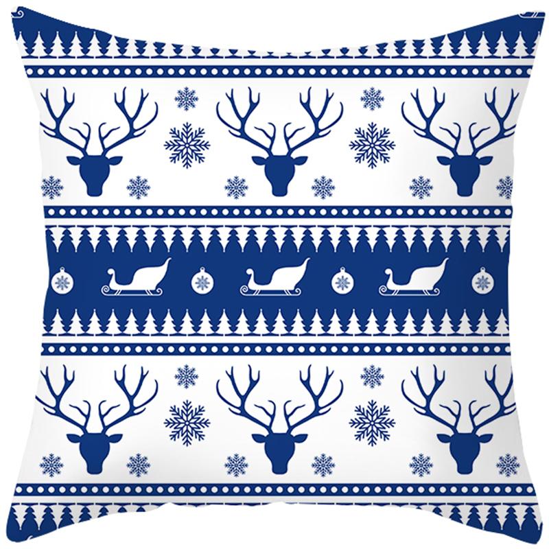 Home Decoration Christmas Blue Printing Poly Poems Pillow Set Nordic Modern New Year Decoration Cushion Set Funda De Almohada