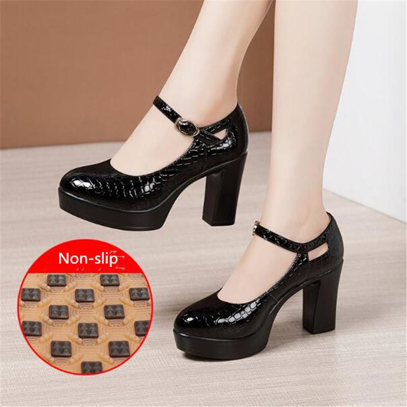 9/12cm Small Size 32-43 Shallow Patent Leather Shoes Women Mary Janes 2024 Spring Block Heels Shoes Platform Pumps Office Women