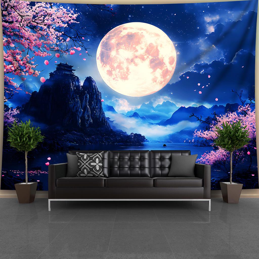 Scenery Of Sakura Mountain Peak Digital Printing Polyester Wall Tapestry Suitable For Use In Living Rooms Offices Bars And Party