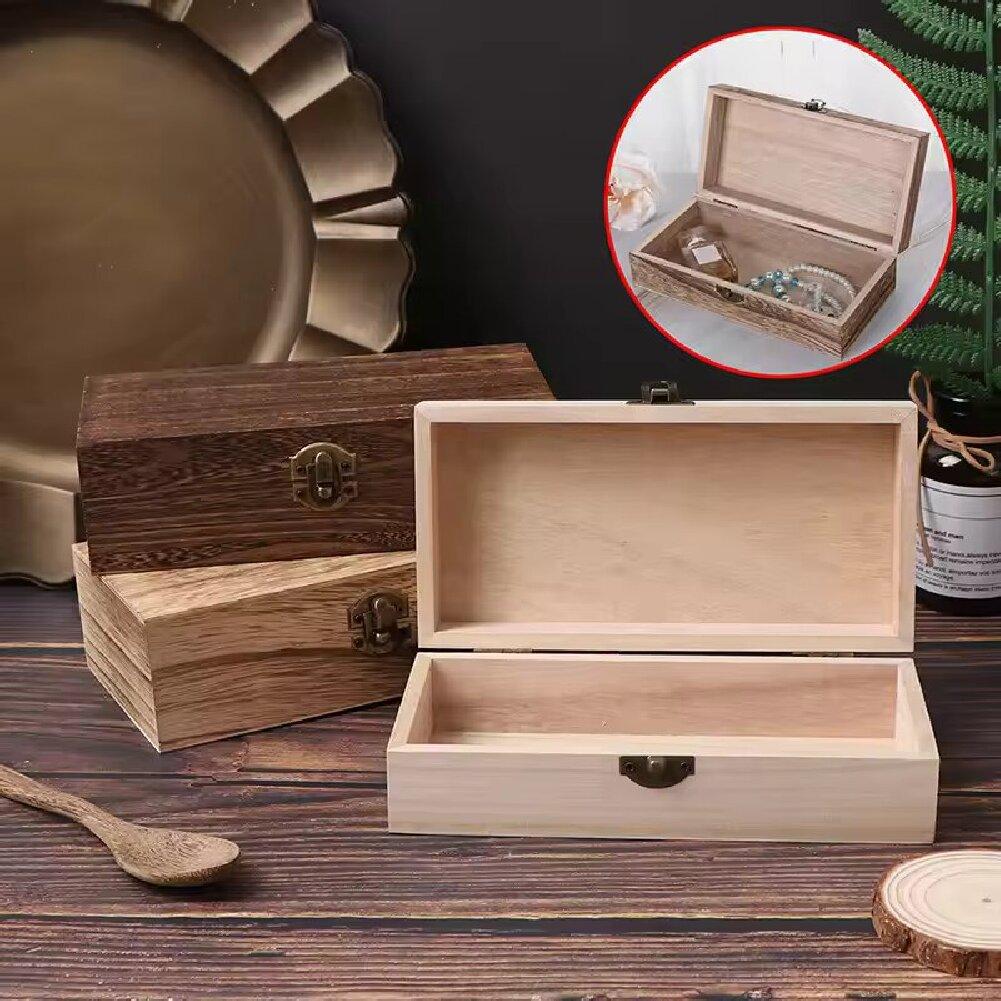 Retro Rectangular Wooden Storage Box Clamshell Desktop Organizer Jewelry Gift Box for Home Decor