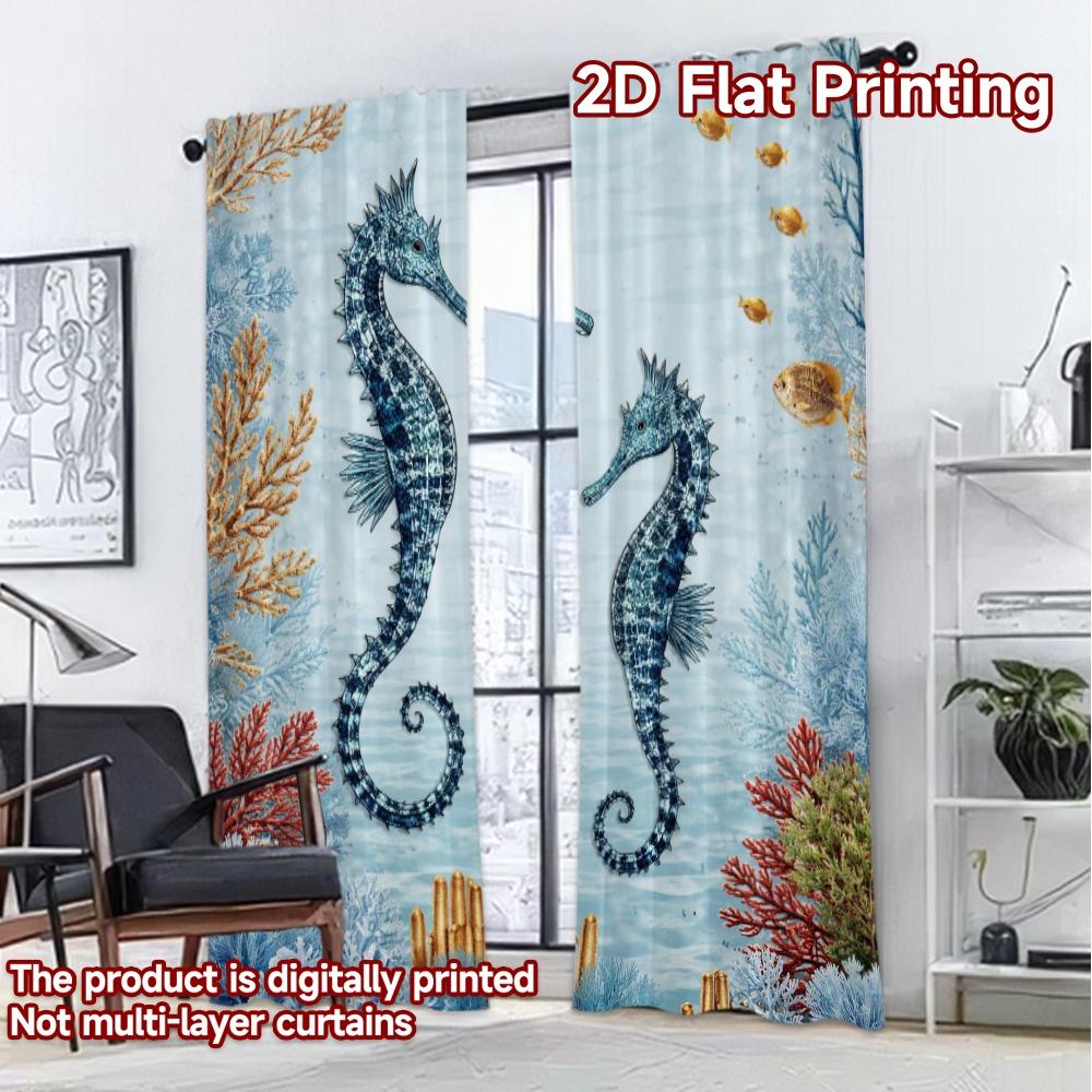 2D FLAT PRINTING 2pcs Curtains (Without Rod) Two Seahorses in Coral Chic Curtains&Window Treatment Versatile Polyester Fabric