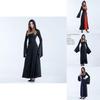 Enchanting Women Gothic Hooded Witch Wizard Dress With Flared Sleeves And Lace Up Design