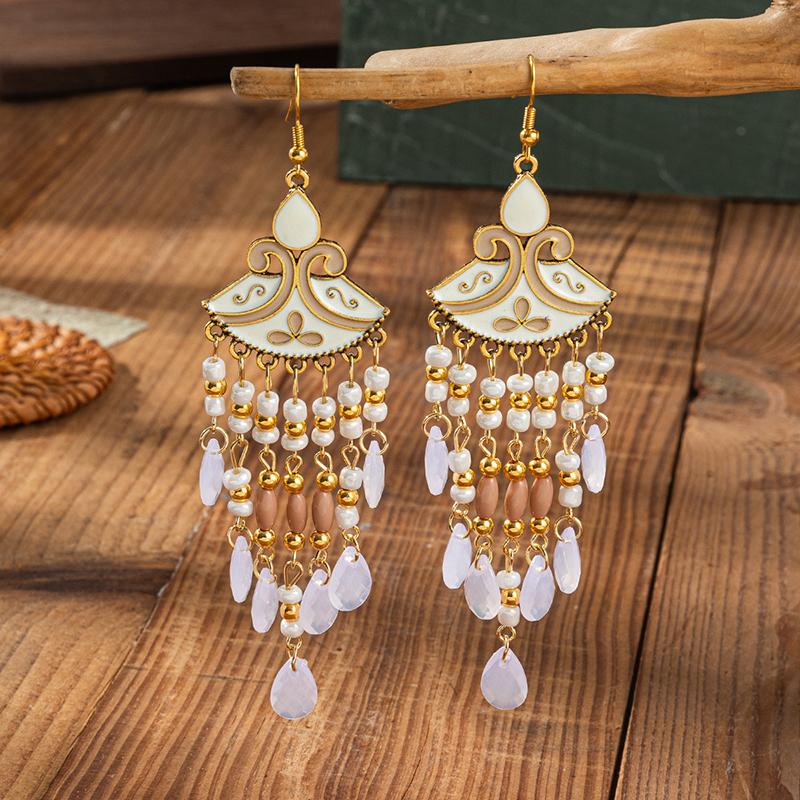 Fashion Ethnic Vintage Bohemian Waterdrop Drop Dangle Tassel Earrings Woman Beads Handmade Female Jewelry Wedding Earrings Gift
