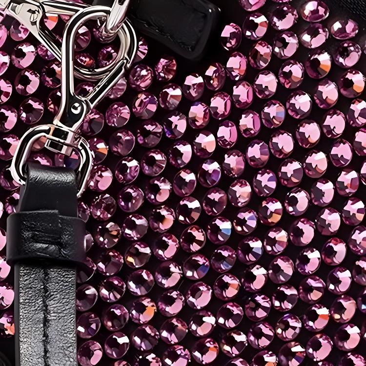 Prada Crystal Embellished Logo Zipper Closure Satin Handbag Unisex Handbags Pink 1DH030-2AWL-F0028