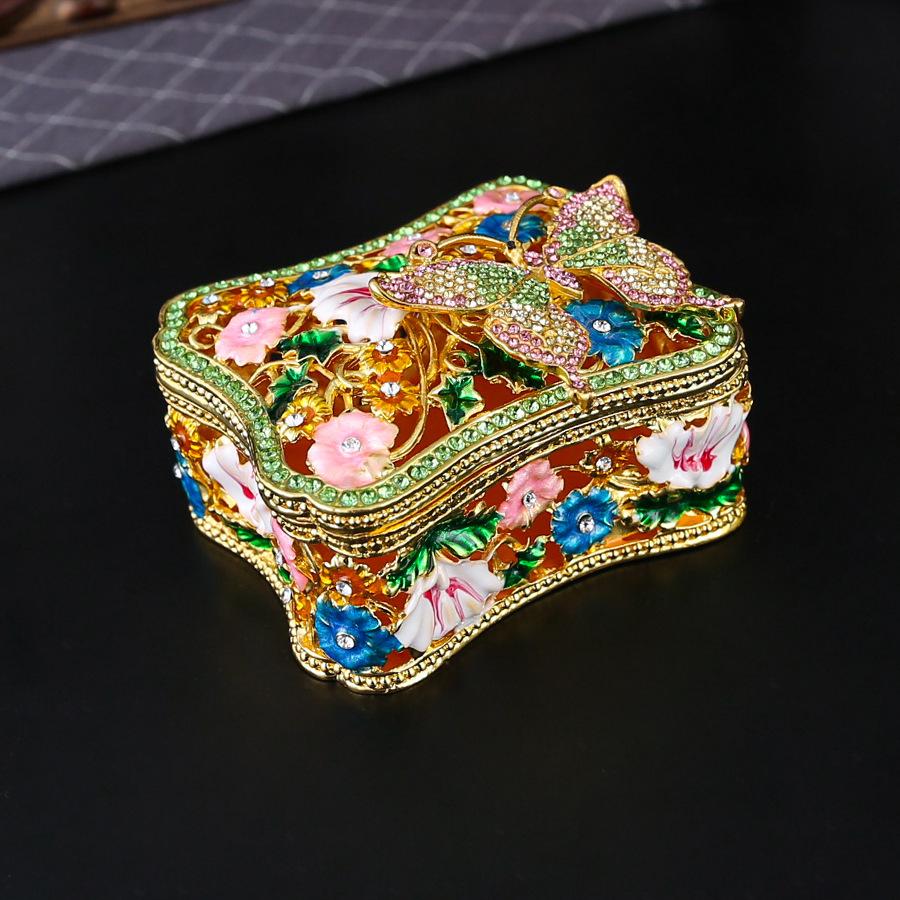 European butterfly rose diamond-encrusted square hollow jewelry box exquisite storage ring stud earrings flip cover storage ornament worker