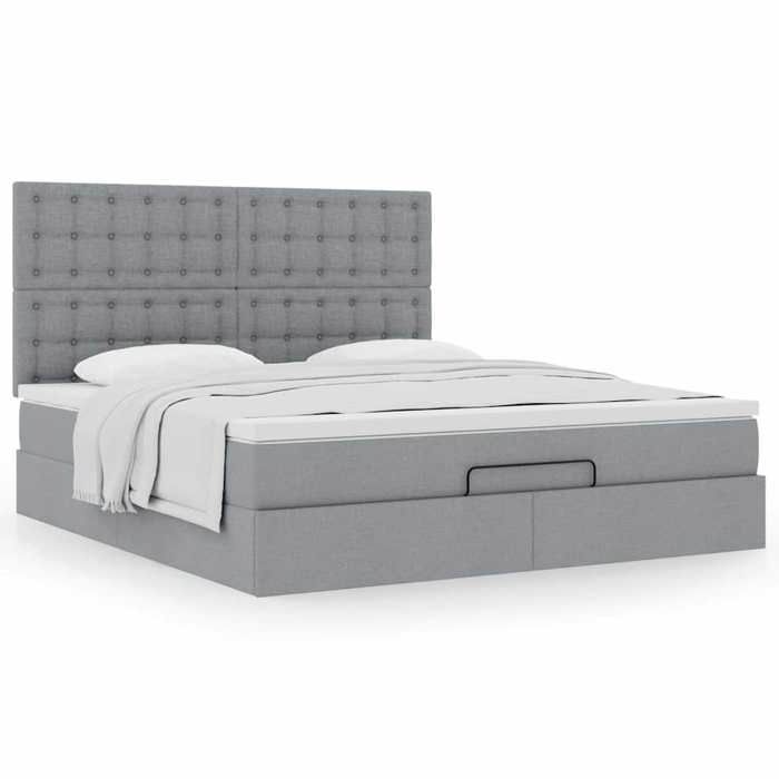 Cadre de lit avec matelas - Maison Exclusive - 160x200cm - Tissu gris clair - Rangement sous le lit