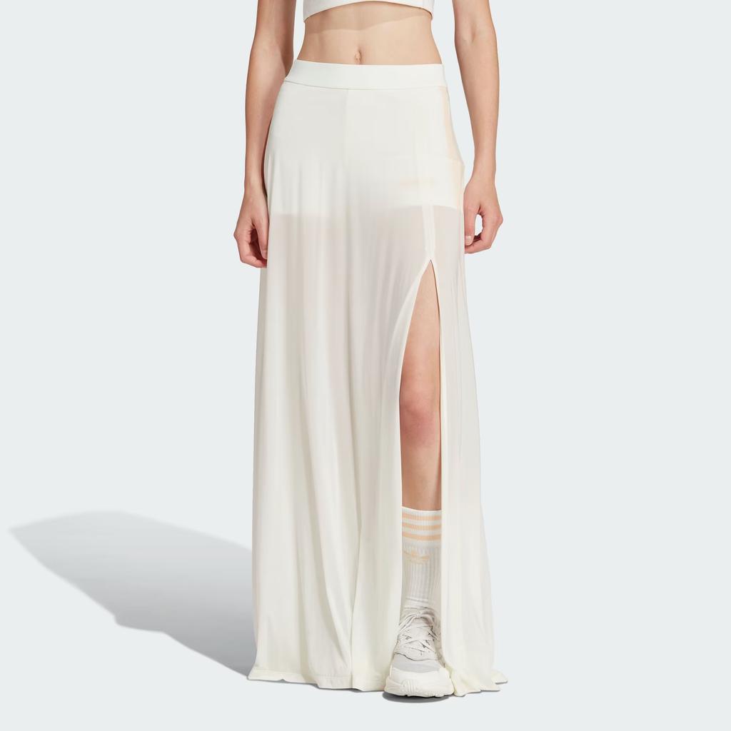 Adidas Originals Premium Flowy Maxi Skirt With Built-In Shorts Semi-Transparent Side Slit Sports Casual Long Skirt Women Skirts Han-Jade-White IN4278