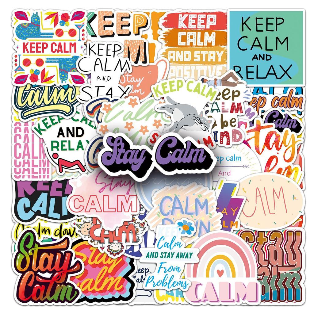 50 Pictures of Keep Calm English Short Sentences Graffiti Stickers Personalized Decorative Decorative Water Cup Mobile Phone Case Stickers