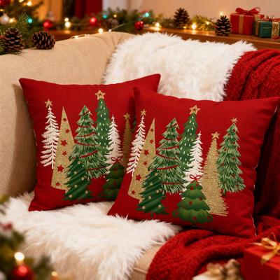 Xmas Checkered Cushion Cover Christmas Tree Pillowcase with Hidden Zipper Plaid Throw