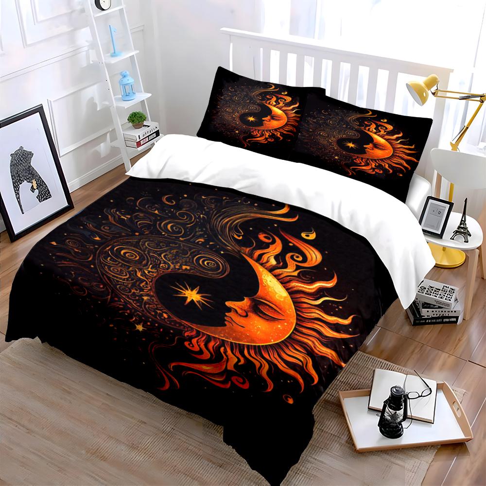 Sun and Moon Pattern Bedding Set Bedding Set (1 Duvet Cover, 2 Pillowcases, Duvet Not Included)