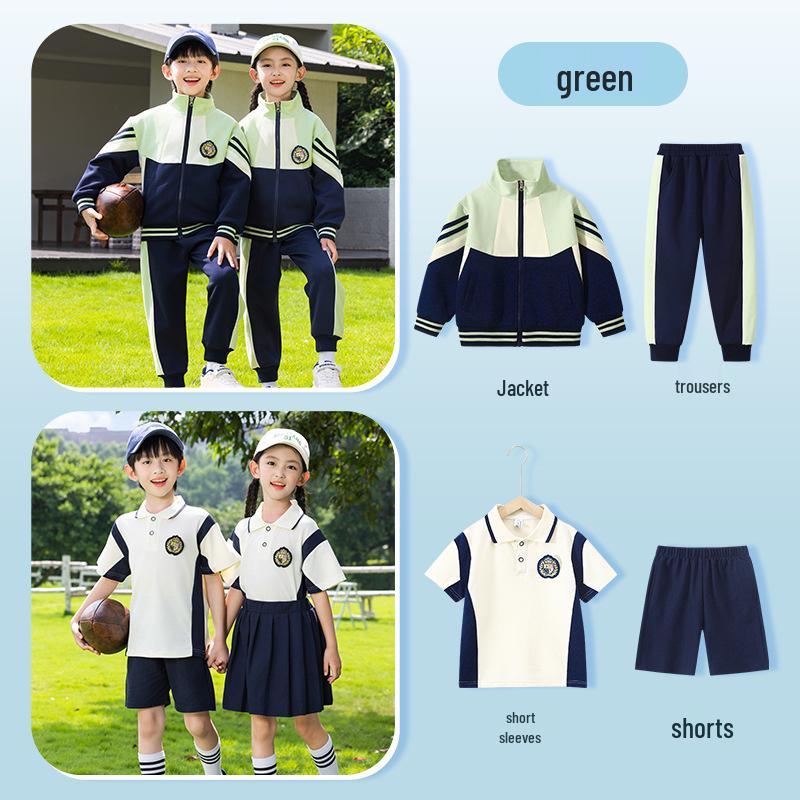 Spring & Autumn Primary School Uniform Set: Kindergarten to College Style 3-Piece Class & Sports Attire for Kids