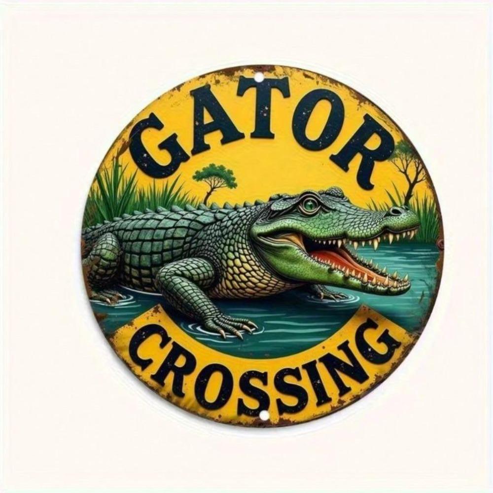 Metal Alligator Crossing Sign Wall Art Outdoor Indoor Decor Weather Resistant Holiday Gift