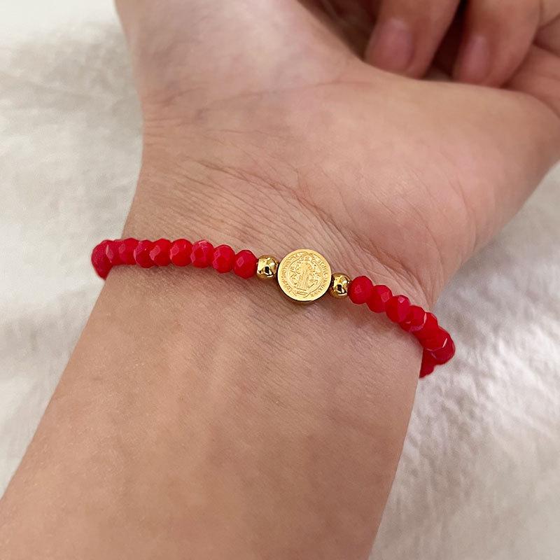 

1pc Cut Surface Bead Cross Bracelet Stretch Jewelry Beaded Crystal Bracelets for Women Gift красный