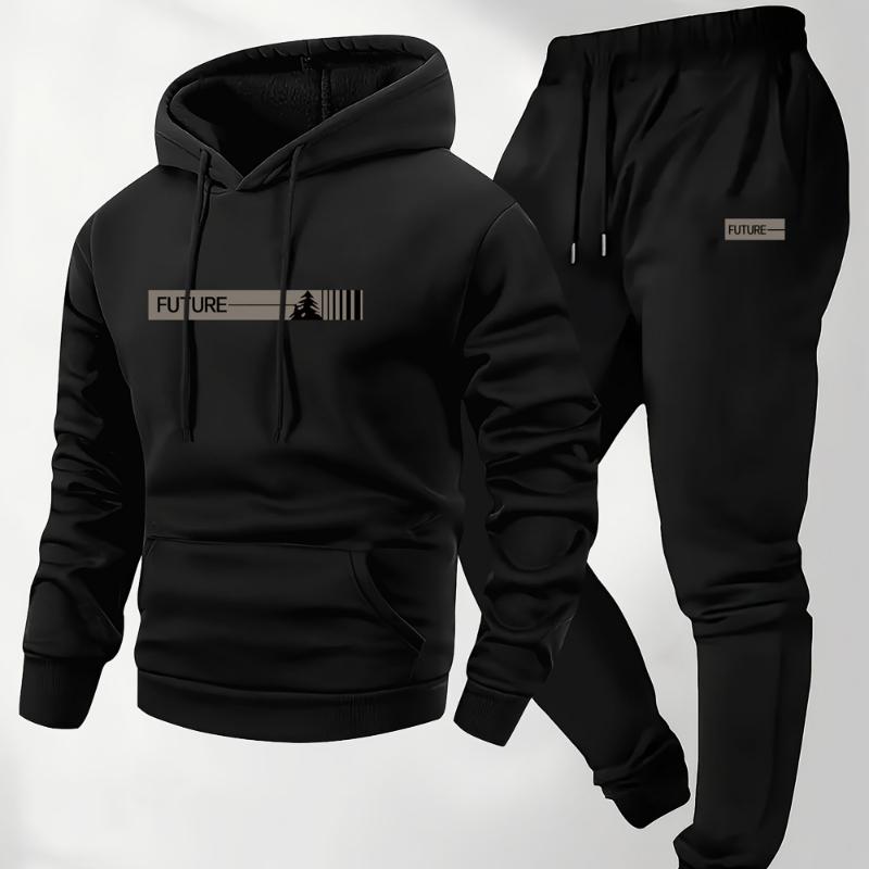 Men'S Two-Piece Set, Casual Round Neck Long Sleeve Hooded Sweatshirt and Sweatpants Set, Suitable for Winter and Autumn, Sportswear Set