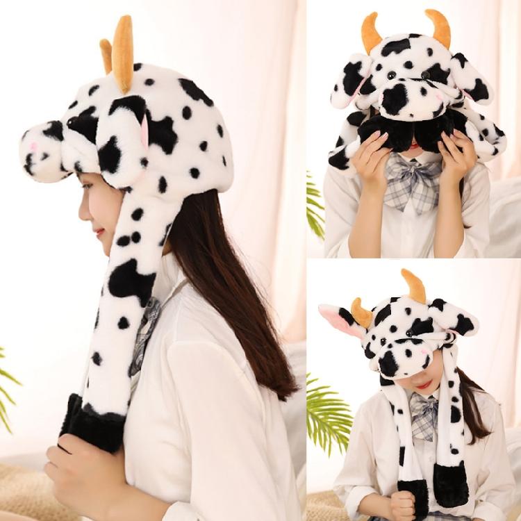 Warm Hat with Jumping Ears Party Stuffed Cow Ox Horn Toy Fleece Cap for Kids