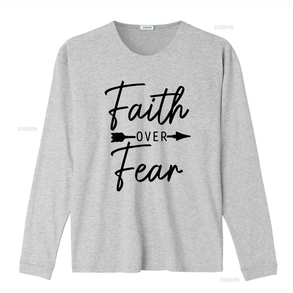 Womens Faith Over Fear Christian Religious Bible Verse T Shirt vintage Washed homme fashion Soft Comfortable Stylish