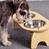 Elevated Pet Bowls Tilted Single/Double Cat Stainless Steel Food Bowls Wooden Dog Water Feeding Container Cat Supplies