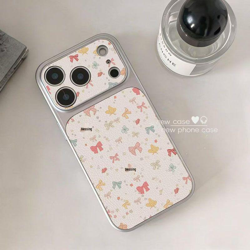 

Bowknot Full Coverage Phone Case for Apple 17 Pro Max: Silver Frame, Corning Shell, Cartoon Design Apple 14 Pro Max