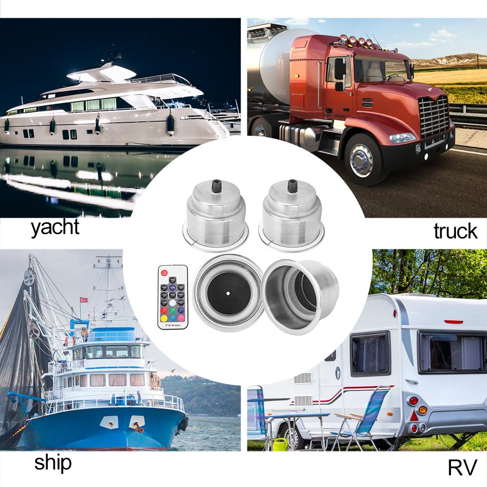 12V RGB LED Car Beverage Bottle Cup Holders with Remote Control for Marine RV Truck RGB Cup Holder LED Drink Cup Holder