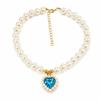 Pearl Rhinestone Pet Collar Necklace for Cats and Dogs, Vintage Heart Crystal Pendant, Princess Style Adjustable Choker