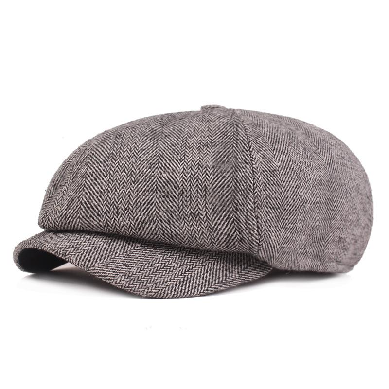 

Восьмиугольная шляпа из твида «елочка» мужской берет осенне-зимняя утолщенная шляпа уличная кепка «утиный нос» шляпа для пожилого мужчины M（56-58cm） светло-серый