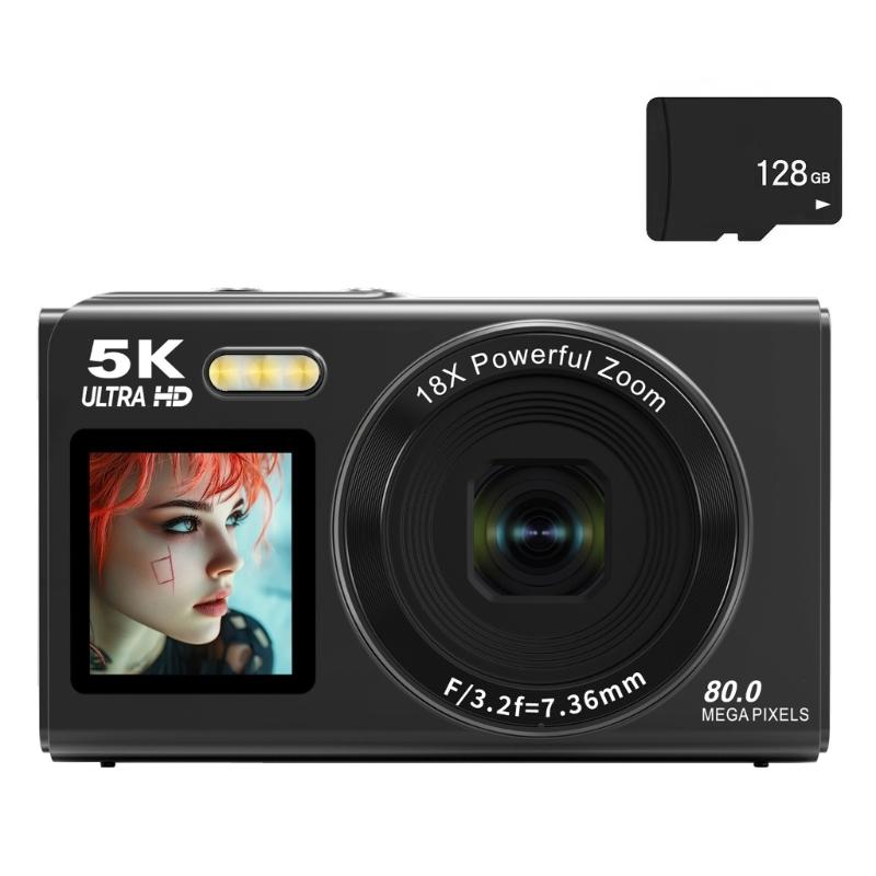 5K Doppelscreen Digitalkamera 80MP Sensoren 18-facher Zoom WiFi-fähig Kompaktes Gehäuse Eingebauter Blitz für Reisen