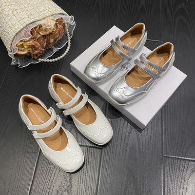 Cowhide Version Retro Mary Jane Shoes Women's 2025 Spring Leisure Sports Ballet Shoes Velcro Thick-soled Inner Height-increasing Single Shoes