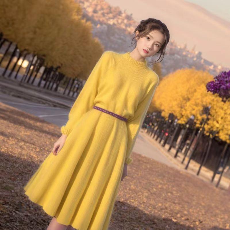 

2024 Женское трикотажное шерстяное платье облегающего кроя высокого дизайна - Осень/Зима, Однотонное, Длины выше колена Small