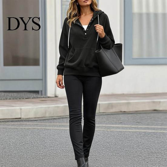Breathable Autumn Sweatshirt Women Corduroy Hoodie with Kangaroo Pocket, Solid Color Long Loose Fit Top Sleeves Pullover Sweatshirt, Button