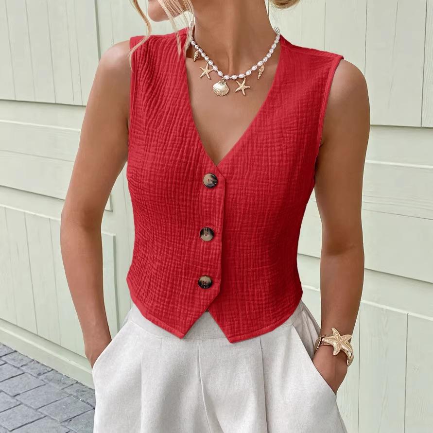 Ladies' Casual And Fashionable Cardigan Button Up Front Vest Top