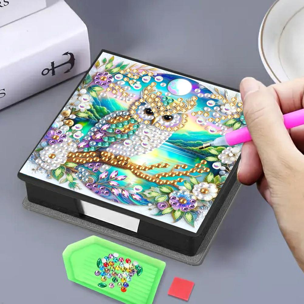 Flowers Diamond Painting Notecard Box Gem Art Sticky Note Holder Gem Painting Memo Pad Holder Mosaic Kit for Adults Beginners