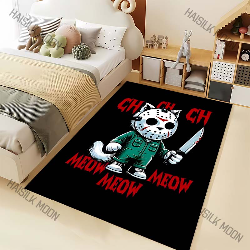 

Scary Mask Cat Halloween Theme Carpet for Living Room Bedroom Bedside Floor Mat Cloakroom Area Rugged Home Festive Decoration 40x60cm