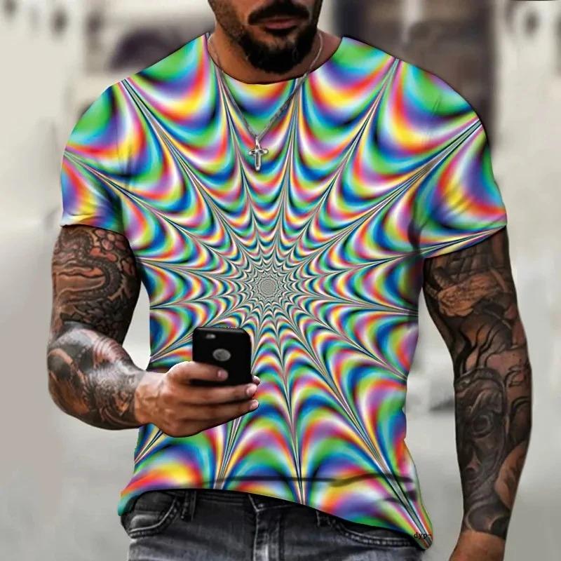 Fashion Summer New Optical Illusion Pattern Men's T-shirt Street Hip Hop Harajuku Round Neck Plus Size Short Sleeve