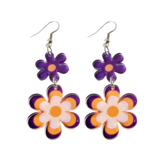 Yousheng 1 Pair Women Flower Dangle Earrings 2D Acrylic Floral Hook Earrings Hypoallergenic Lightweight Floral Drop Earrings Fashion Jewelry фиолетовый