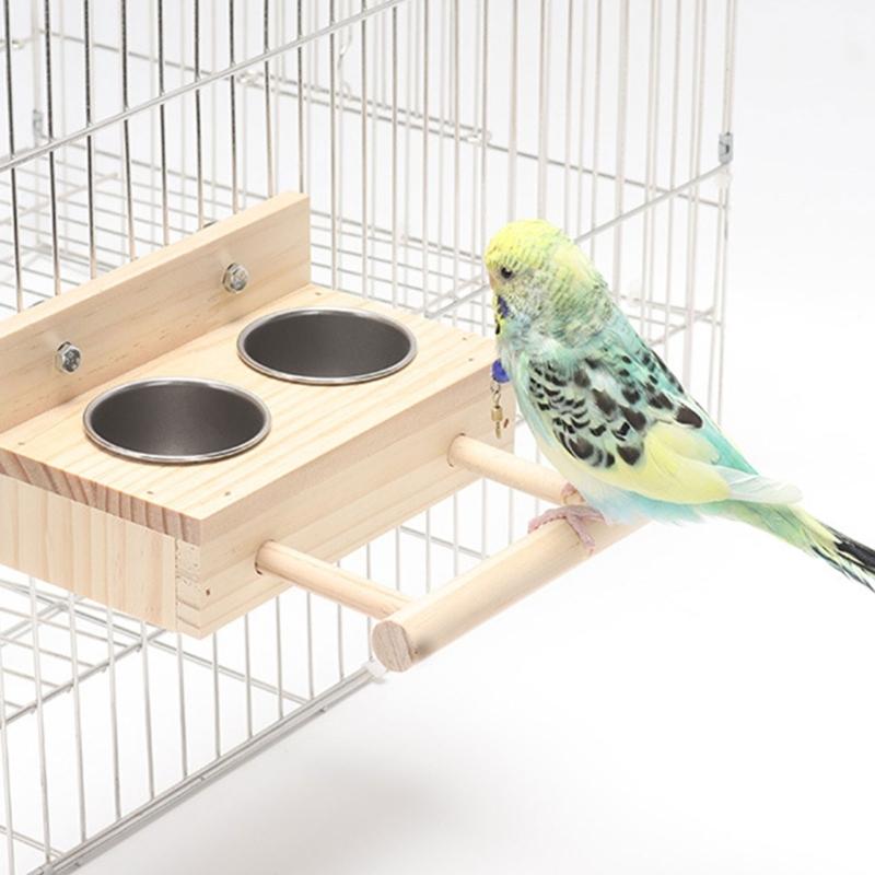 Parrots Cage Feeder Cups+ Perch Set Multifunction Bridge Perch Standing Accessories Parrots Cage Supplies