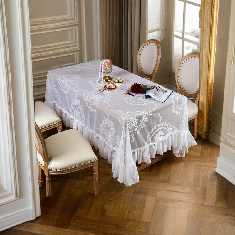 White Embroidery Lace Tablecloth for Home Wedding Party Decoration Table Cloth Rectangle Table Cover Retro Dustproof Tablecloth