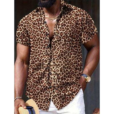 Leopardenmuster 3D-Druck Herrenhemden Hawaii Kurzarm Top Mode Streetwear Lässig Outdoor Herren- und Damenbekleidung Bluse