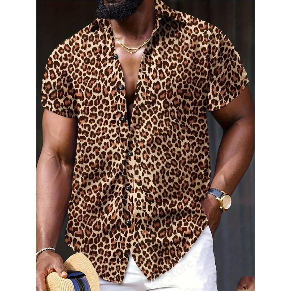 Summer Leopard Pattern 3D Print Men's Shirts Hawaii Short Sleeve Top Fashion Streetwear Casual Outdoor Men's and Women's Clothing Blouse