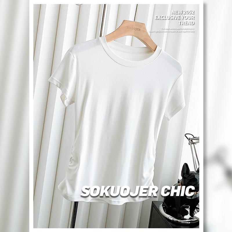 

Summer Slimming Modal T-Shirt with Side Pleats for Women Medium (approx. 40-50 kg) білий