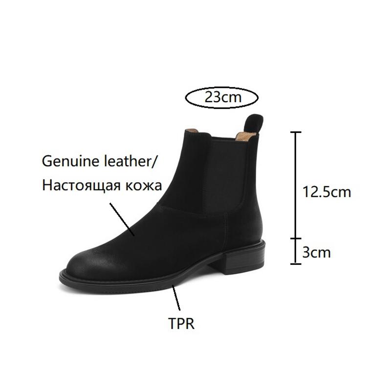 Fashion NEW Autumn/Winter Women Boots Round Toe Low Heel Chelsea Boots Genuine Leather Shoes for Women Retro Ankle Boots botas de mujer