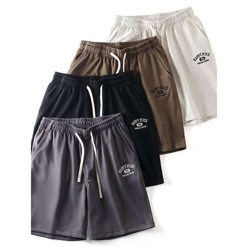 Pure Cotton Casual Shorts for Men 2024 Summer New Trendy Knitted Five-Point Pants Export Men's Pants All-Cotton Embroidered Pants
