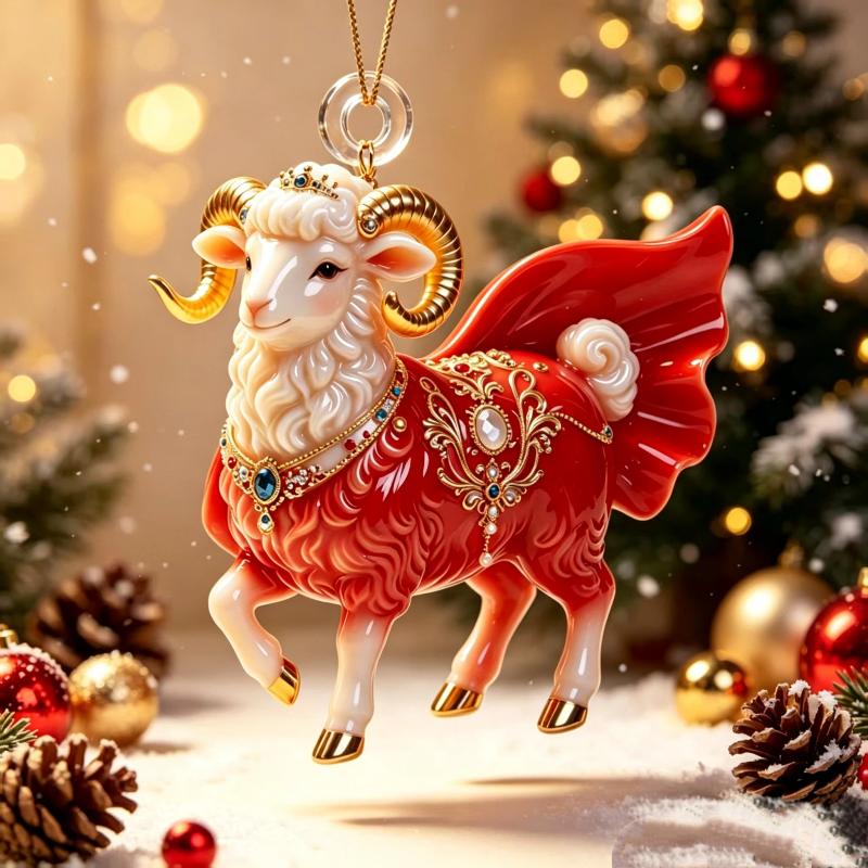 2D Flat Goat Hanging Ornament 1Pc Premium Acrylic Animal Pendant for Christmas Winter Holiday Home Decor