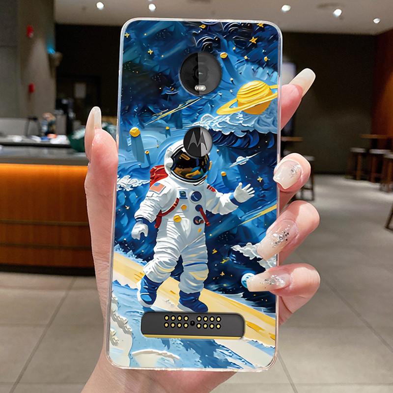 Hülle Für Motorola Moto Z4 Play Hülle Ästhetisch Mode Niedliche Katze Astronaut Weiches Silikon Schutzhülle Transparente Handyhülle