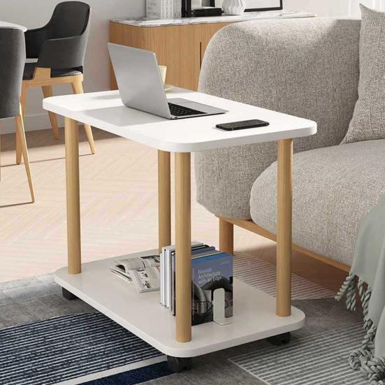 End Table Rectangle Side Table Wood Night Stand with 2-Tier Storage Shelf Living Room Small Coffee Table Wood Finish Bedside Table