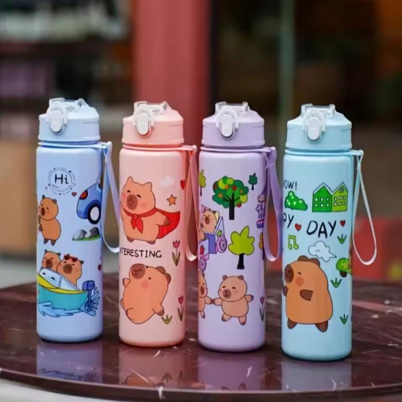 750ml Capybara Water Bottle For Kids Water Sippy Cup With Silicone Straw Leakproof Plastic Water Bottles Summer Kids Water Cup