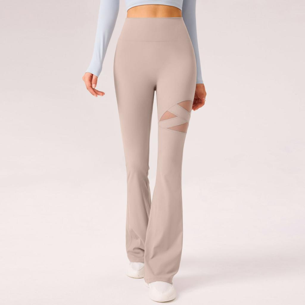 Women's High-Waisted Butt-Lifting Slightly Flared Openwork Breathable Slimming Yoga Leggings