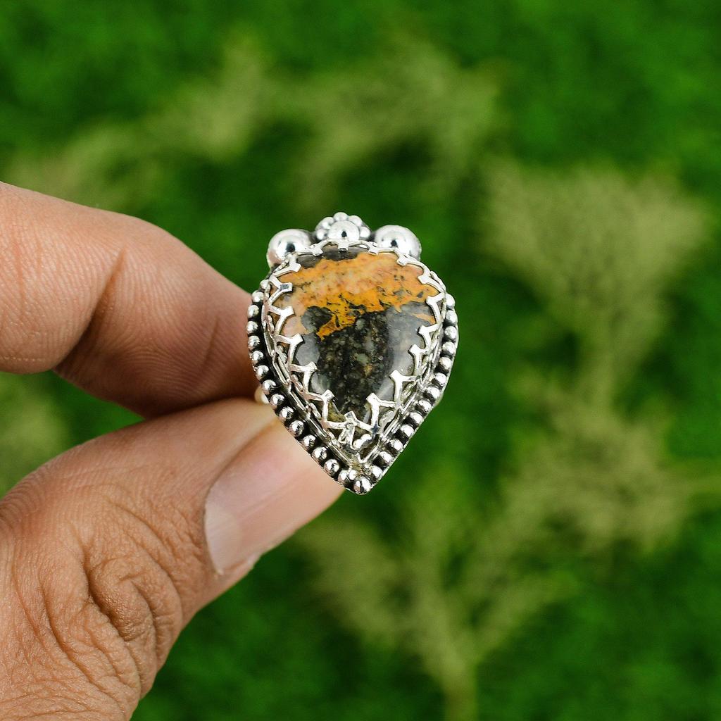 Natural Bauxite Gemstone Promise Adjustable Ring 925 Sterling Silver For Girls