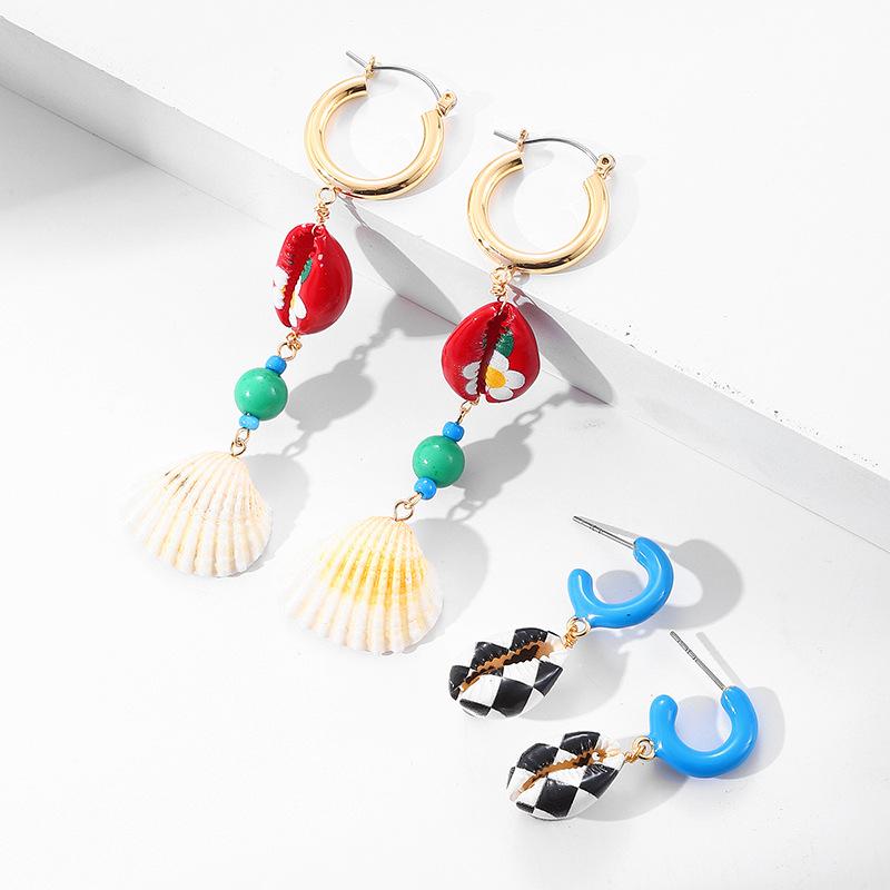 

Summer Beach Shell Earrings Women s Fashion Natural Shell Printing Original Beaded Pendant Earrings
